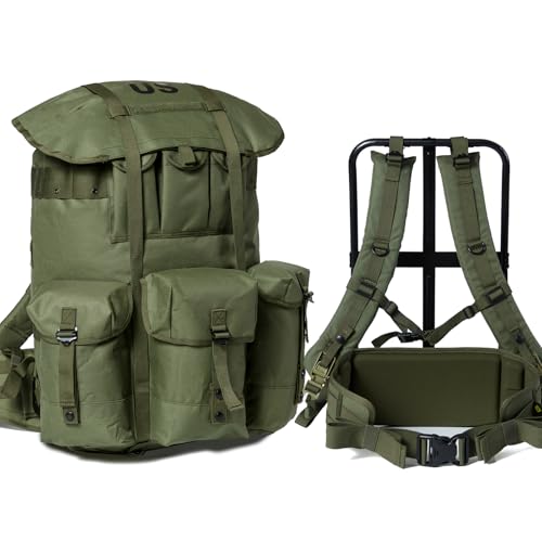 MT Military ALICE Pack Large Size Tactical Rucksack with Aluminum Quick-Release Buckles and Enhanced Waist Support US Logo