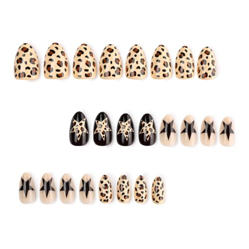 Image of Leopard Print Press on Nails Medium Almond Tortoise Shell Amber Fake Nails