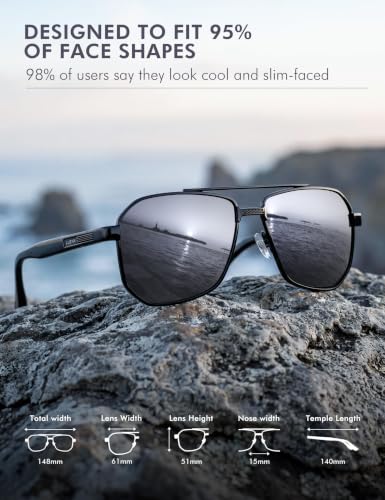 Image of Luenx Aviator Polarized Sunglasses for Men: Square UV400 Driving | Big Head Fit,Adjustable Nose Pads,Lightweight,Anti-slip,Impact-resistant,Scratch-Resistant,Glare Reduction,Gift-Ready Set