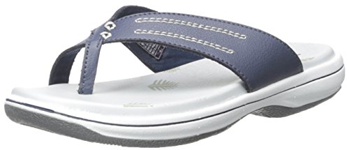 Skechers Women's Bayshore Newport Flip Flop,Dark Navy/White,10 M US