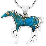 Horse Necklace Sterling Silver Genuine Turquoise & Gemstones with 20" Chain (Teal/Matrix Turquoise)