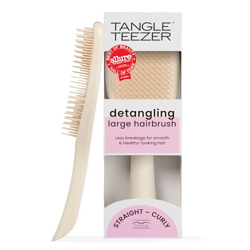 Image of Tangle Teezer Large Ultimate Detangler Brush, Straight to Wavy, Vanilla | Hairbrush with patented two-tier teeth & a 20% larger paddle detangles & reduces breakage on straight to wavy hair