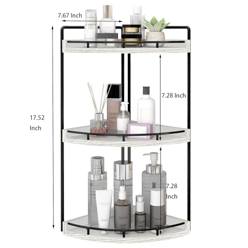 Image of Dorhors 3-Tier Corner Bathroom Organizer Countertop for Storage,Vanity Tray,Wood Counter Organizer for Kitchen,Bathroom,Dresser (Rustic White)