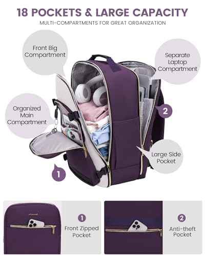Image of LOVEVOOK 40L Travel Backpack for Women & Men, Airline Approved Carry On Luggage with 3 Packing Cubes, TSA Overnight Bags, Waterproof Personal Item Bag, Weekender Essentials Backpacks fits 17 inch Laptop