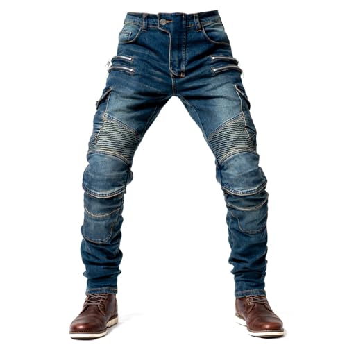 oFzimTo Motorrad-Jeanshose Für Herren, Stretch Jeans mit Geradem Bein und herausnehmbaren Pads, Motorradhose für Motorradfahrer