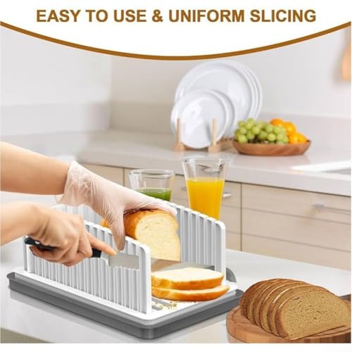 ZMdooreasy Bread Slicer With Adjustable Thickness Settings And Crumb Tray For Consistent For Homemade Bread, Bagels, And Cakes Slices, Compact Foldable Design - Image 7