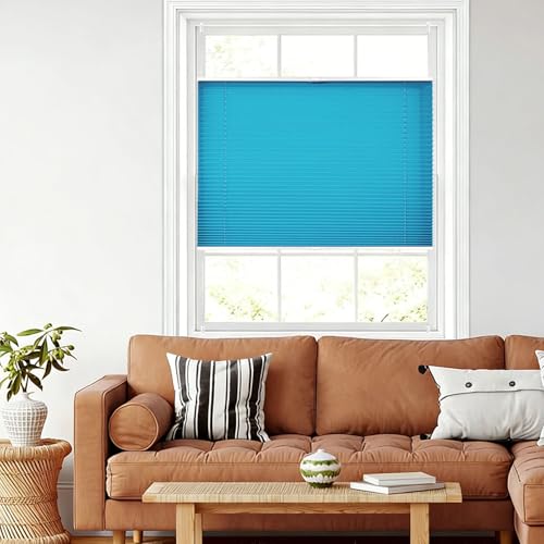 Estores para Ventanas Persiana Enrollbale 100 x 100 cm Fijación sin Taladrar Translúcido Estor Doble Enrollable Día y Noche Cortina Enrollable Plisado para Ventanas, Azul