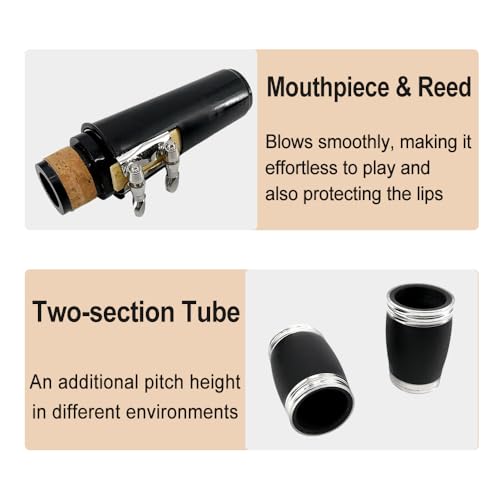 Vetimobato Advance C key Clarinet Ebonite wood Clarinet Nickel Plated Keys with 2 Barrels High-grade Case Screwdriver Cork Grease Mouthpiece Reed and Cap Soft Cleaning Cloth (C Key Black)