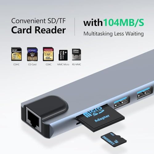 Image of USB-C Hub /Docking Station(8-in-1) with 4K 30Hz HDMI, 100 Mbps Ethernet, USB 3.0, microSD /SD Card Reader, Type-C Data, PD Charging, USB 2.0, Type-C Plug for Laptop, Mac, PC (8-in-1)