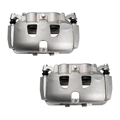 Image of TRQ Front Driver and Passenger Side Brake Caliper Set Caliper Brackets Hardware Compatible with 13-19 Ford F-250 Super Duty 13-19 F-350 Super Duty 13-15 F-450 with 8 Lug Wheels