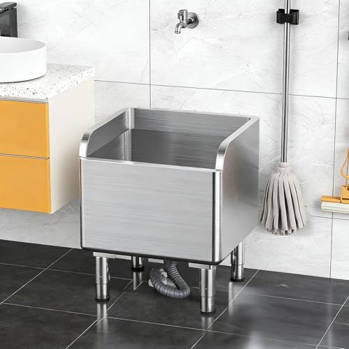Commercial Floor Mop Sink Stainless Steel Utility Mop Sink with Drain Strainer Floor Mop Sinks for Laundry Room Kitchen Restaurant Garages(17.316.122.4) (Stainless Steel)