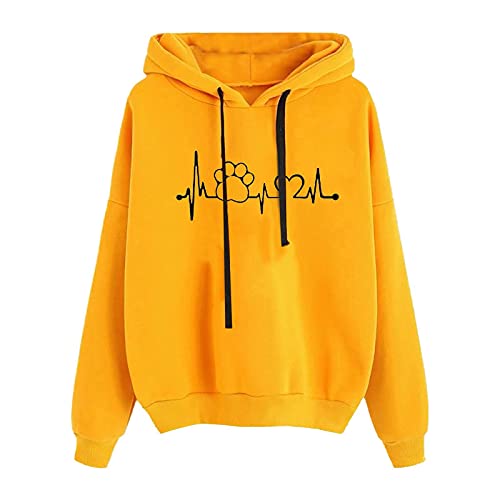 Graphic Hoodies for Women Fall Fashion Tops Cute Dog Paws Heartbeat Long Sleeve Shirts Juniors Teen Girls Sweatshirts