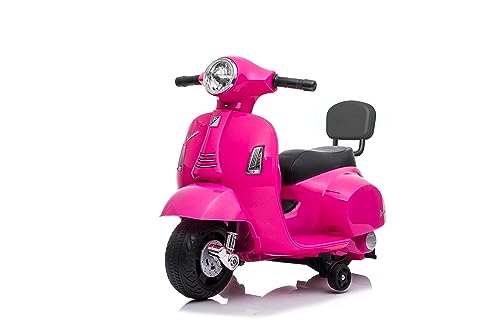 Mini vespa elettrica per bambini con Schienale 6V BABYCAR - Mini Vespa per bambini con acceleratore a pedale con luci e suoni integrati (Rosa)