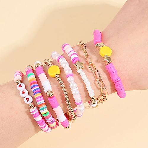 Image of Preppy Bracelets Earrings Set Colorful Beaded Clay Bracelets Stackable Preppy Bracelet Jewelry Y2K Jewelry