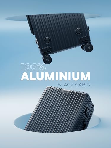 Image of EUME 100% Aluminium Cabin Trolley Bag Small for Travelling 50cm | Durable High-End 8 Silentrun 360 Degree Spinner Wheels | Premium Trolley Bag Small for Travel (Black with Black Wheels)