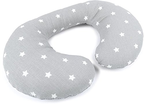 Priebes Nackenhörnchen Dieter | Kinder Schlafkissen | Nackenstütze, Nackenkissen mit Stützfunktion | Verhindert das Abkippen des Kopfes im Schlaf | 100% Baumwolle waschbar, Design:stars grau