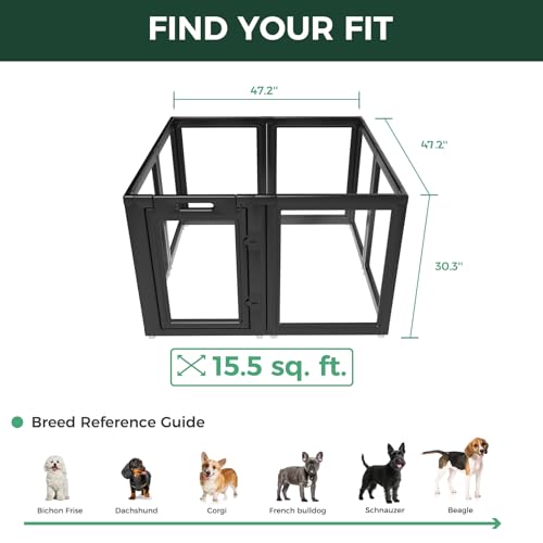 Image of FXW AuraSpace Acrylic Indoor Dog Playpen for Small and Medium Dogs, 30 Inch, 8 Panels, Black