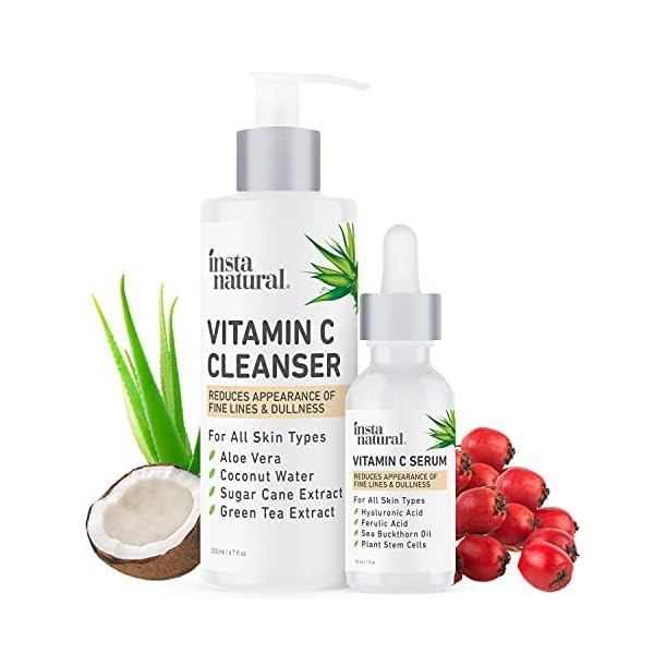 InstaNatural Vitamin C Cleanser and Serum Kit, Brightens and Reduces Signs of Aging, Fine Lines and Wrinkles, with Botanical Extracts
