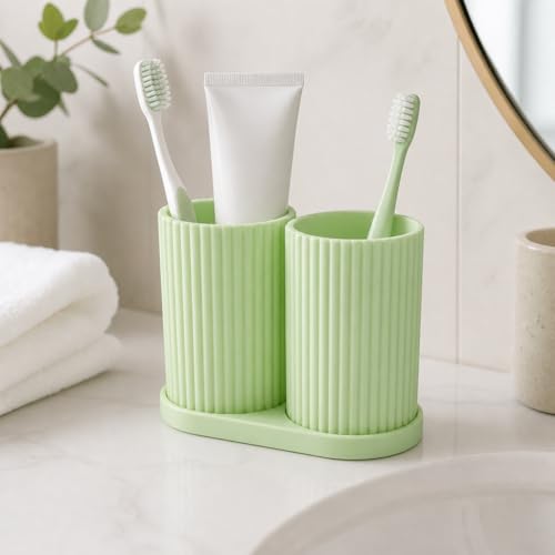 Image of Plastic Tooth Brush Holder Bathroom, Brush Holder for Bathroom Organizer, Toothbrush Holder Stand, Brush Stand, Comb Holder, Hostel Essentials for Girls College, Toothpaste Holder (Green)