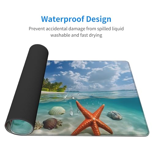 Image of Beach Ocean Starfish Extended Gaming Mouse Pad, with Stitched Edges Large Mouse Pad Desk Protector, Rubber Base Mousepad Keyboard Mouses Mat for Work Game Office Home- 32 inch X 12 inch Inch,E663