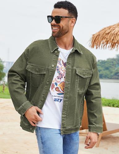 Image of Bindefon Denim Jackets for Men Trucker Jean Jacket Unlined Coats Spring Fall Outfits