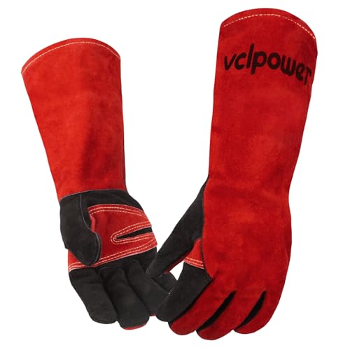 vclpower Welding Gloves 16 Inches 932°F Extreme Heat Fire Resistant Leather Forge Gloves for Mig, Tig, Stick, BBQ, Fireplace, Wood Stove, Furnace, Animal Handling, Handling Dry Ice - Safety Work L