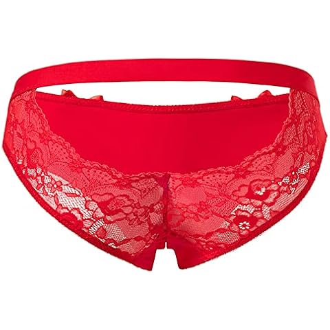 KLONKEE Women's Sexy Lace Knickers Bowknot Panties V-Back Briefs(Red, 3X-Large) Cover