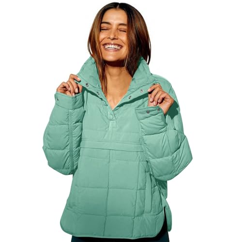 Quilted Puffer Jacket for Women Oversized Lightweight Pullover Winter 2025 Warm Coat Dolman Padded Hoodies Coats