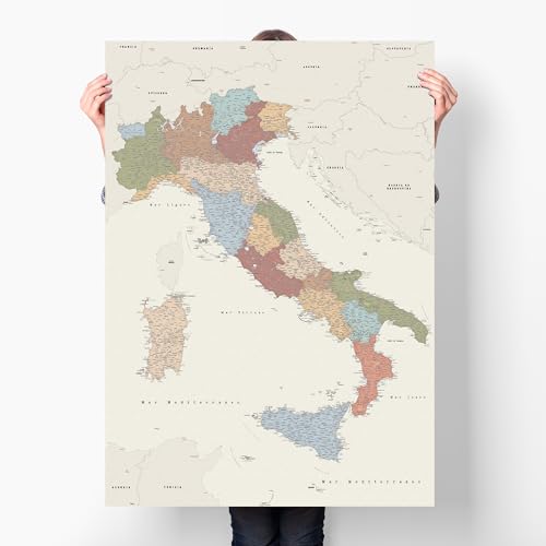 Mappa Italia - Mappa dettagliata dell'Italia con puntine - Per appuntare le destinazioni di viaggio con gli spilli, pins (85x60 cm, Poster cartaceo, Colorato)