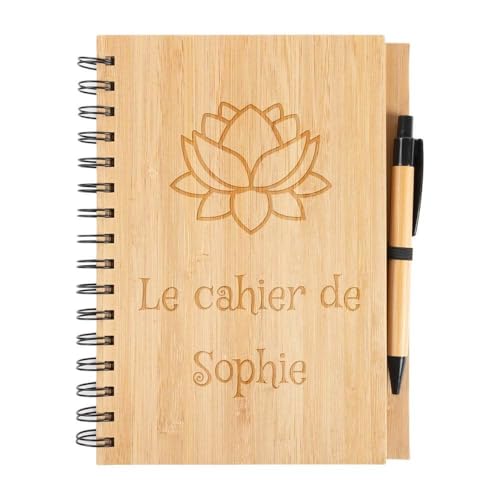 Cuaderno con tapa dura de madera personalizado - Cuaderno con texto grabado personalizado - Cuaderno espiral A5