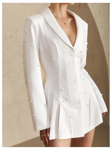 Women's Pearl Lapel Collar Blazer Button Down Long Sleeve Ruffle Work Office Dressy Jackets3