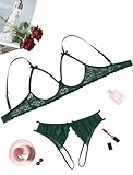 Avidlove Women's Exotic Lingerie Sets Naughty 2 Pieces Bra Panty Set Sexy Cutout Lace Lingerie Green X-Large
