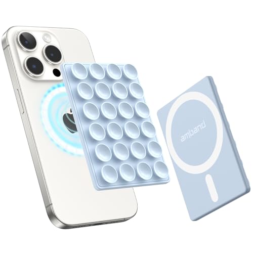 amBand Magnetic Suction Phone Grippy for MagSafe Case Silicone Cup Sticky Mount for iPhone 12 13 14 15 16 17 Pro Max/Pro/Air/Plus Hands-Free Selfie/Video for TikTok Creator/Influencer Light Blue