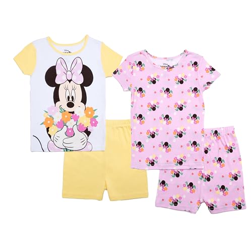 Disney Girls 4-Piece Snug-fit Cotton Pajama Set Soft & Cute for Kids MINNIE GARDEN 6