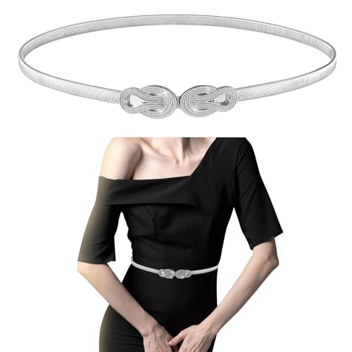 Gold Stretch Belts for Women, Elastic Gold Chain Belt for Dresses Skinny Thin Waistband Ladies Dress Waist Band