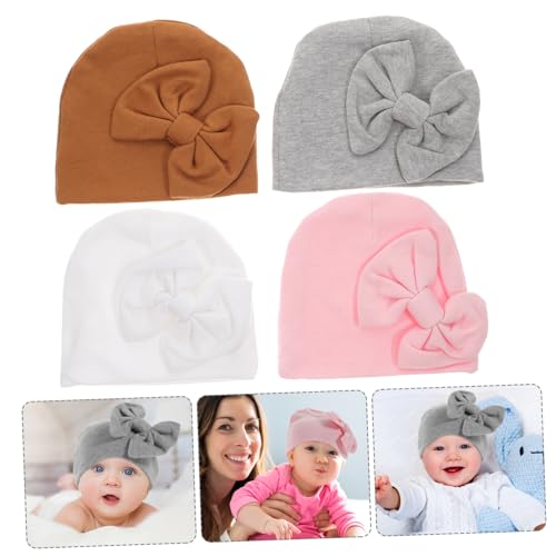 Gorros de algodón transpirables para recién nacido, gorritos suaves y cálidos con lazo 7