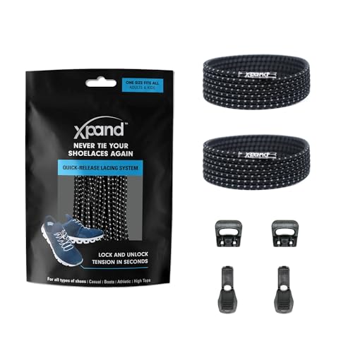 Image of Xpand Quick Release Round-Lacing No Tie Shoelaces System with Elastic Laces - One Size Fits All Adult and Kids Shoes