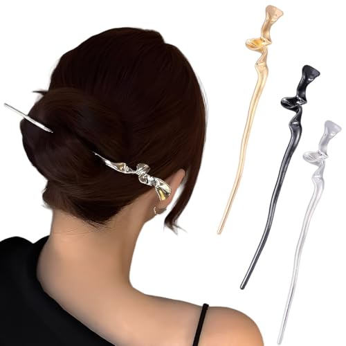 JYNXOR 3 PCS Haarstab Metall Hair Stick Haarnadeln Groß Chinesische Haarnadel Elegante Retro-Stil Haarstäbchen Glänzend Lange Haarnadeln Chignon Pins Für Damen Brötchen Dekoratives Haar Feste Frisur
