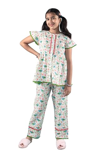 Image of Tweeny Mini Girls Kids Pure Cotton Nightsuit | Nightwear | Sleepwear | Nightdress with Pajama and Halfsleeve Top Cute Butterfly Printed with Eye Mask