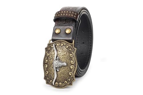 INOGIH Mens and Women Western Cowboy Belt,Vintage Longhorn-Bull-Head Western-Cowgirl-Embossed-Country Belt4