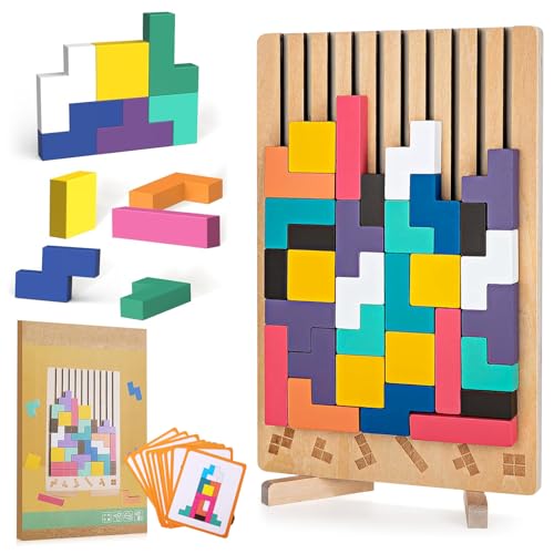 La Mejor Selección de Juegos de madera favoritos de las personas. 41 Rompecabezas de Madera Apilable, Juguetes Montessori 3D, Juego de Mesa Gigante de Bloques Rusos, Juguetes Madera para Apilar y Encajar, Educativos Regalos para Niños y Niñas de 3...
