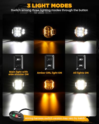 Image of Auxbeam V-Ultra Series 3-Inch 108W Round Offroad LED Pod Lights 2-Pack | Amber DRL, 3-in-1 Functional, 270 Wide Range, Side Shooter, 12800 Lumens, Protective Covers, for Off-Road Vehicles