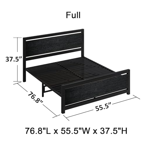 Image of Catrimown Full Size Bed Frame with Headboard, Full Metal Platform Bed Frame with Steel Slat Support, 10.5 in Storage Clearance, No Box Spring Needed, Easy Assembly, Black