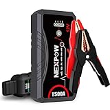 NEXPOW Arrancador de Coches,1500A Arrancador de Baterias de Coche 12V(para 7.0L de Gasolina o 5.5L de Diésel), Carga Rápida QC3.0, Pinzas Inteligentes y Linterna LED, Garantía de 2 años