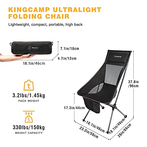 Kingcamp 2 Pack Lightweight High Back Camping Chair Compact Folding Backpacking Chair With Headrest & Side Pocket & Carry Bag, Heavy Duty 330Lbs, Only 3.2 Lbs For Traveling, Picnic, Fishing #TOP2