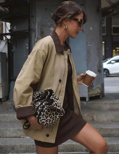 Kissonic Womens Oversized Barn Jacket Button Down Corduroy Lapel Collar Canvas Jacket Outwear 6