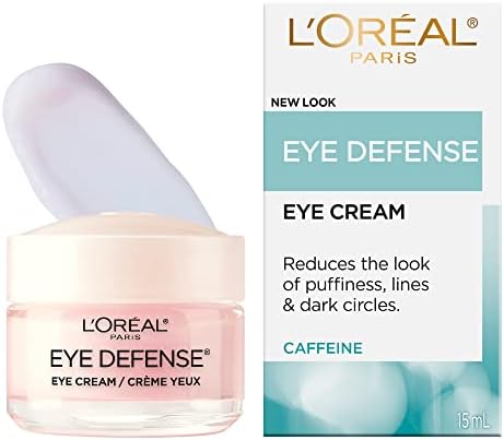 L’Oréal Paris Eye Defense, Caffeine Eye Cream, with Hyaluronic Acid and Caffeine to Reduce look of Under Eye Wrinkles and Reduce Appearance of Puffiness, For Sensitive Skin, 15ml