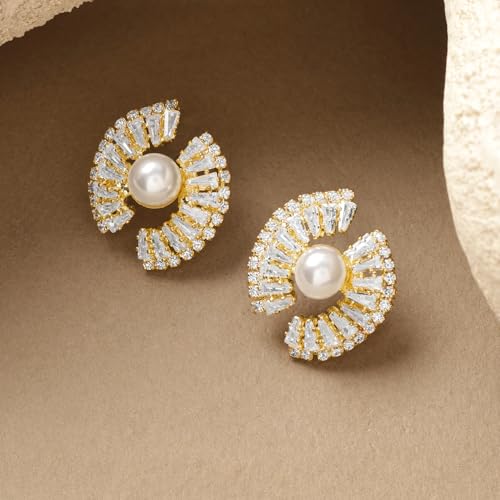 Image of Rubans Stud Earrings American Diamond Zirconia Stylish Jewellery Gift for Women & Girls