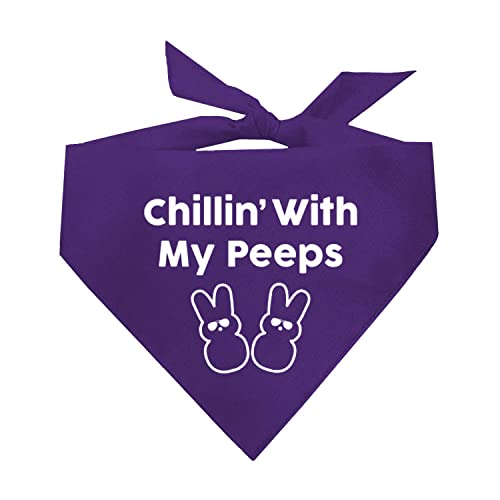 Chillin with My Peeps Dog Bandana | 100% Cotton Adjustable Triangle | Made in USA | Easter Bunny | Egg Hunt| Funny Outfit Prop Photoshoot | Purple, One Size (415)