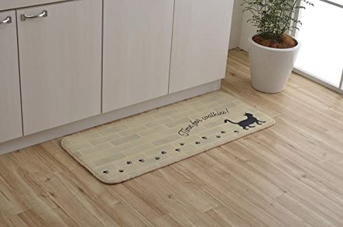 イケヒコ キッチンマット ふんわりミーニャ お手入れ簡単 滑りにくい 断熱性 ネコ柄 約50×120cm グレー #3481119